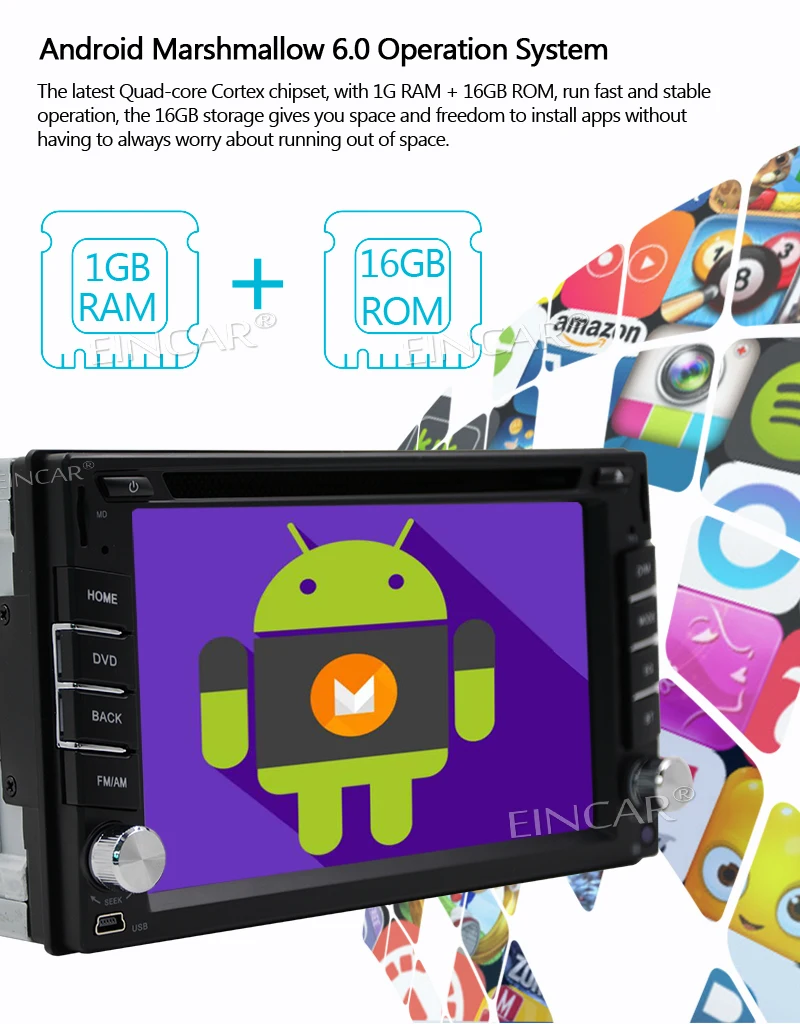 Cheap Android 6.0 Car Stereo 2 Din Bluetooth Radio Support GPS Navigation 3G/4G/Wifi USB Mirrorlink Backup Camera Aux Radio Video DVD 3