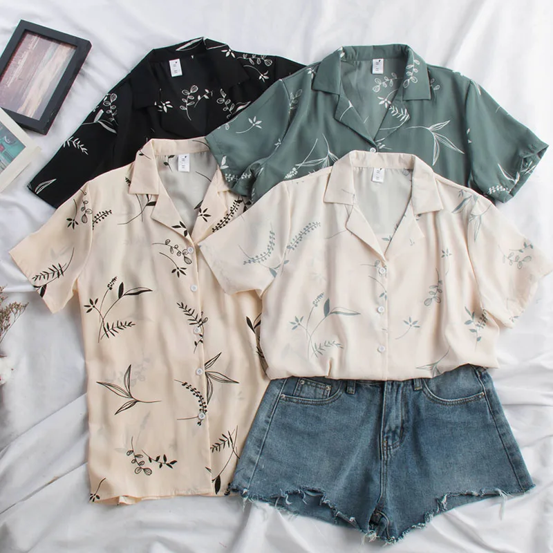 

roupas feminina camisas mujer mori girls summer Japanese Harajuku style v neck short sleeve print blouse shirt women tops