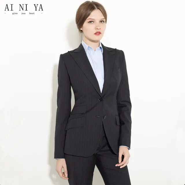 Black Formal Pants Suit Women Office Uniform Designs Female Black Formal Pants Suit Women Office Uniform Designs Female Business Fashion Elegant Style One