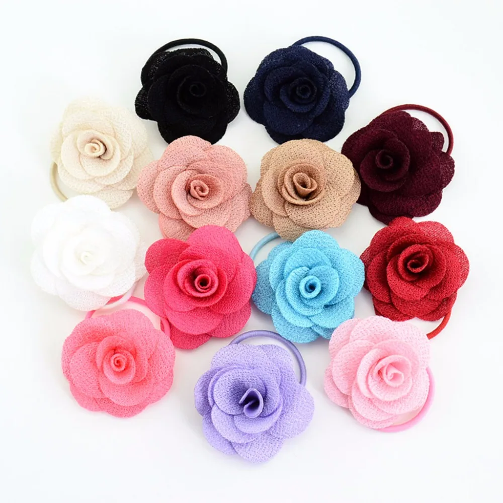 

13Pcs Baby Girl Elastic Hair Band Rope Rose Flower Ponytail Holder Accessories
