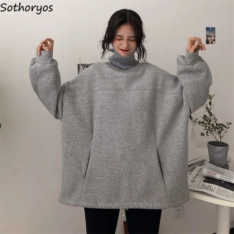 

Hoodies Women Loose All-match Thicker Korean Style Harajuku Womens High Quality Students Sweatshirts Casual Pockets Patchwork