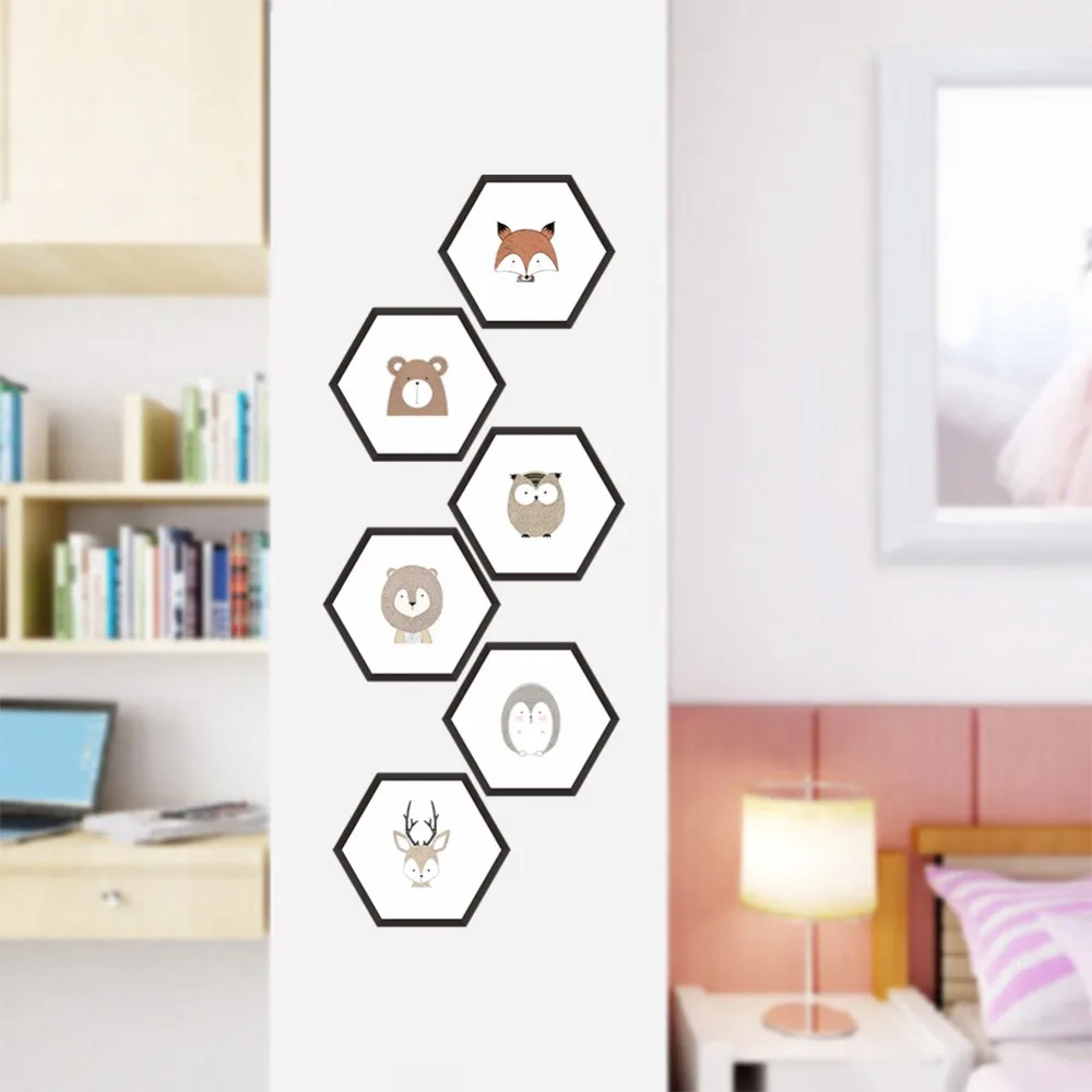 Cute Animal Hexagon Photo Frame Wall Stickers For Home Decoration Accessories Living Room Bedroom Decor PVC Mural Wall Art Decal Cute Animal Hexagon Photo Frame Wall Stickers For Home Decoration Accessories Living Room Bedroom Decor PVC Mural Wall Art Decal