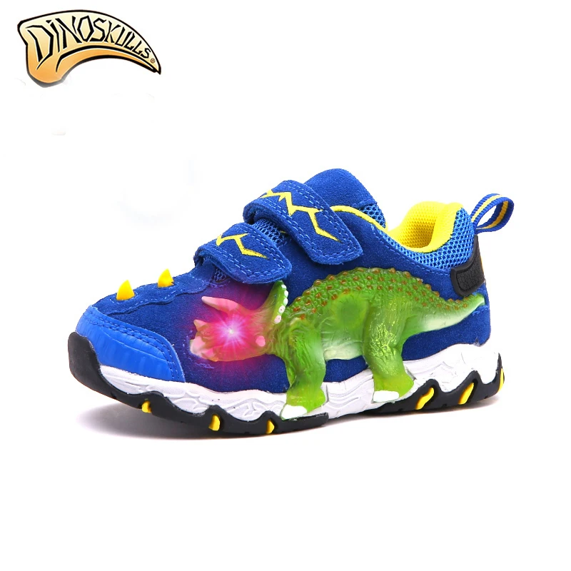Dinoskulls Kids Sneakers Light Up LED Baby Boys Sneakers 3D Dinosaur Leather Children's Trainers 2019 Spring Toddler Trainers