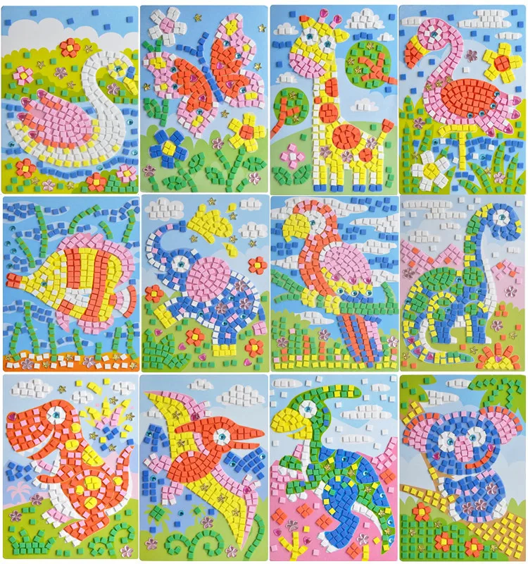 

DIY 5D Diamonds Embroidery EVA Cute animal pattern stickers,Magic Cube Round Mosaic Painting Cross Stitch Mosaic Children gifts