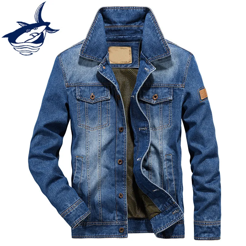 

Fashion Stylish Denim Jacket Men High Quality European Style Retro Blue Jeans Jacket Streetwear Tace & Shark Brand Clothing