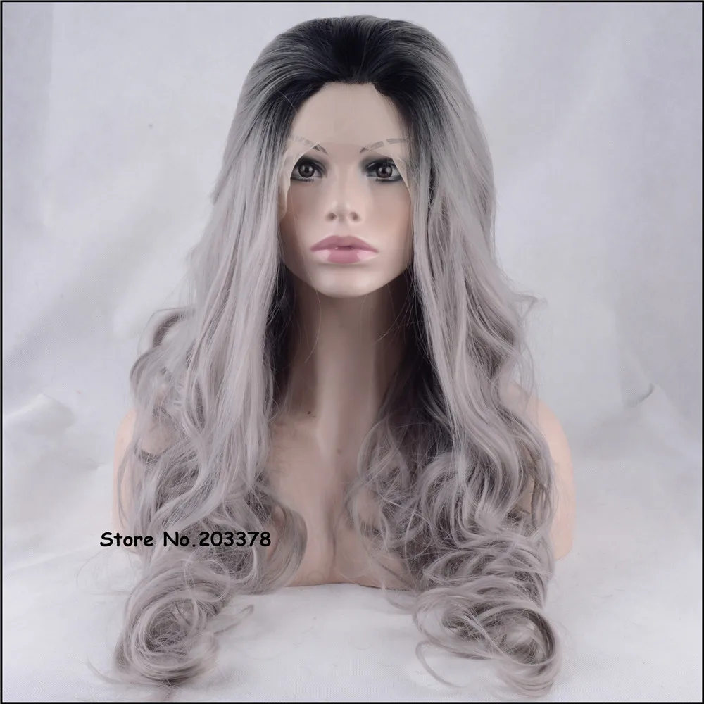 Strong Beauty Two Tone Synthetic Hair Long Silk Straight Lace Front