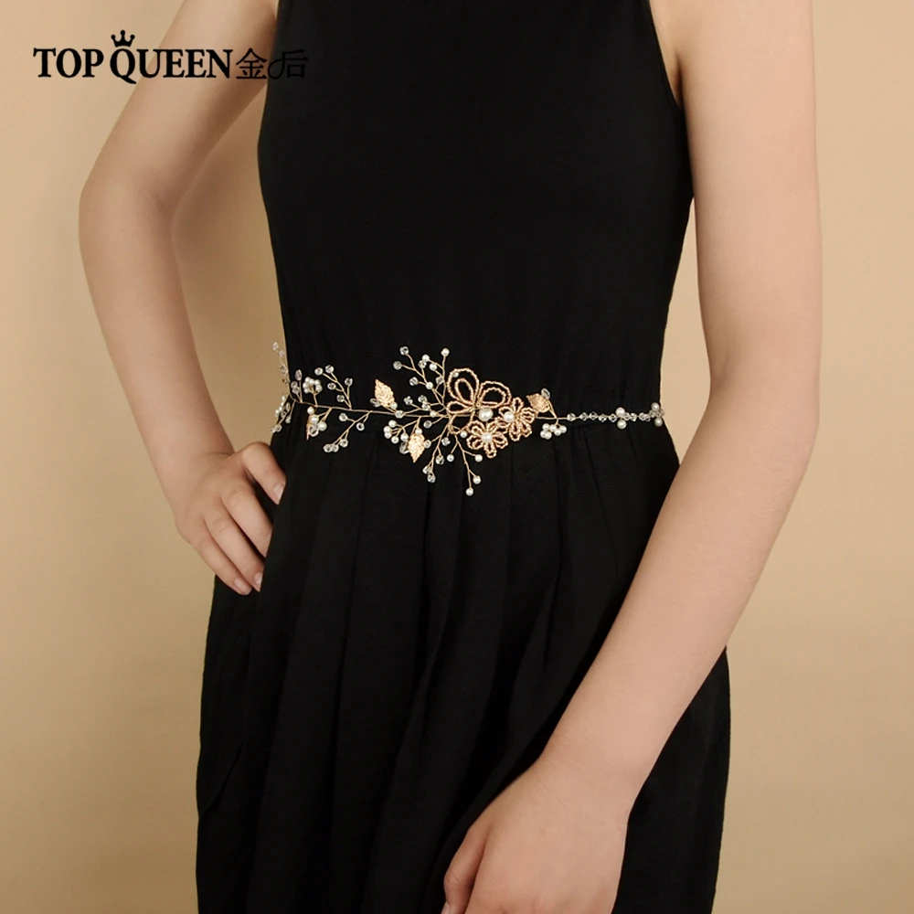 

TOPQUEEN SH73 Wedding belt with rhinestones Rose gold wedding belt for dresses Rhinestone pearl bridal belt