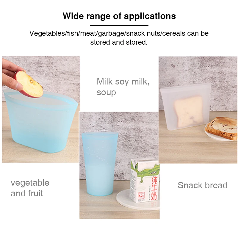 Многоразовая герметичная силиконовая пищевая сумка-холодильник для овощей, фруктов и пищевых продуктов контейнер для хранения Heatable стоячий, на молнии замок мешок для молока