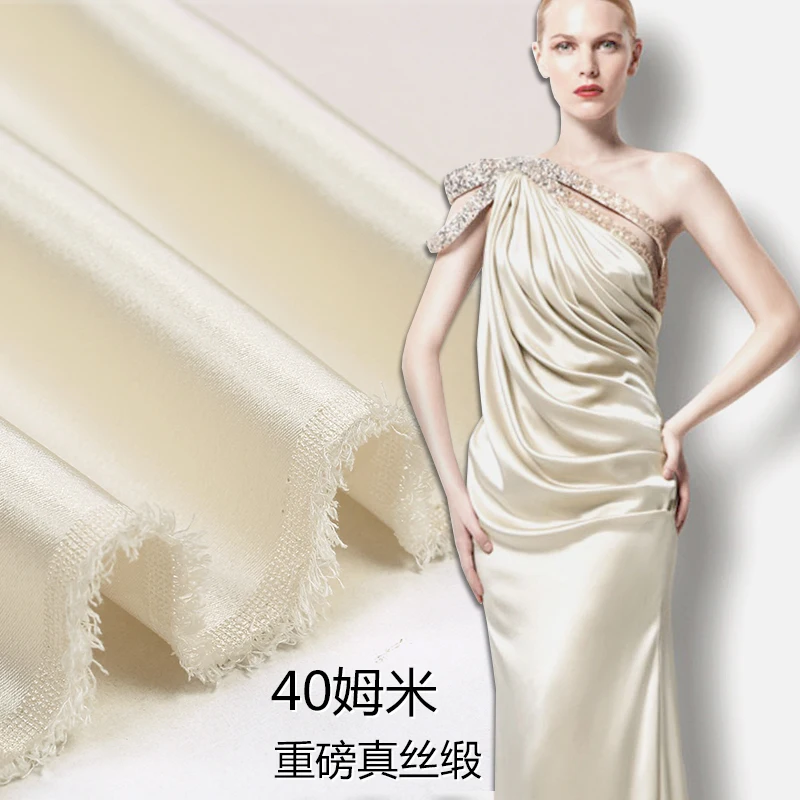 

Luxury 40 Momme heavy silk fabric autumn and winter solid color silk fabric 100% silk fabric wholesale high quality silk cloth