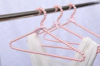 

10pcs 40cm hangers for clothes pink bowknot pearl plastic hanger for wedding dress coats rock home accessories