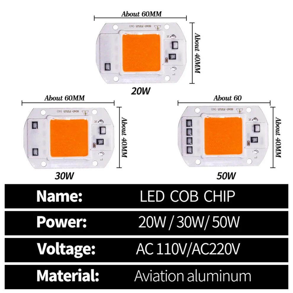 Высокая Мощность COB светодиодный Grow потолочные светильник/светодиодный чип 20 Вт 30 Вт 50 Вт 100 Вт AC220V IP65 Водонепроницаемый полный спектр 380-780nm для посева завод - Испускаемый цвет: LED Chip Only