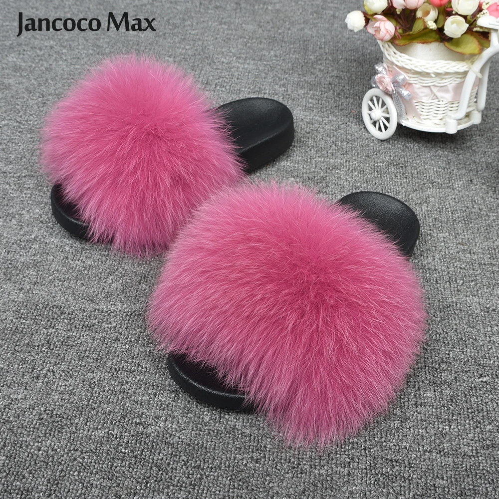 

2019 New Arrival Women Big Fur Slippers Top Quality Real Fox Fur Sliders Indoor Lady Natural Fur S6042
