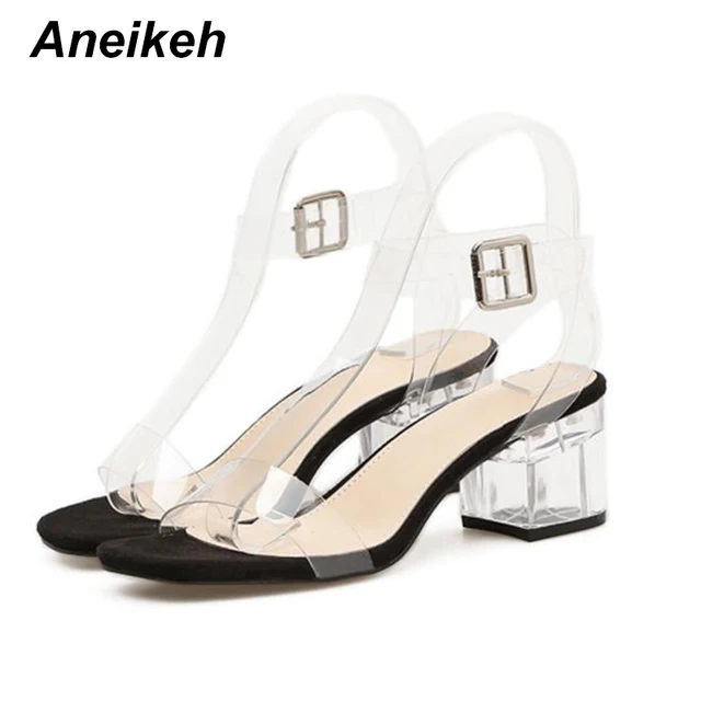 Aneikeh PVC Transparent Heels Women's Summer Shoes Sexy Transparent Gladiator Sandals Fashion Clear Heels For Women Shoes Jelly 