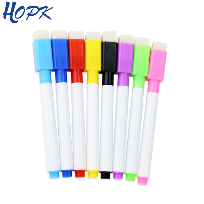 

8PC/Lot Magnetic Colorful Whiteboard Pen Black White Board Markers Built In Eraser School Supply children's Graffiti Drawing pen