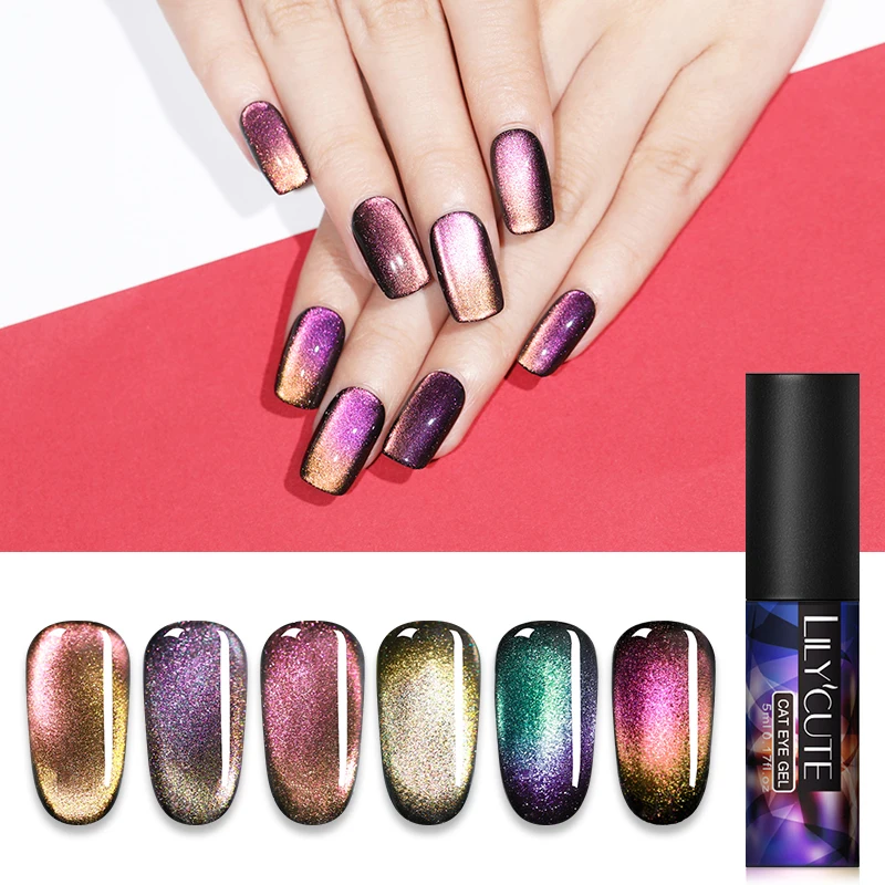 

LILYCUTE 5ml 7D Magnetic Gel Nail Polish Glimmer Purple Green Red Long Lasting Cat Eye Nail Gel Soak Off Nail Art Gel Varnish