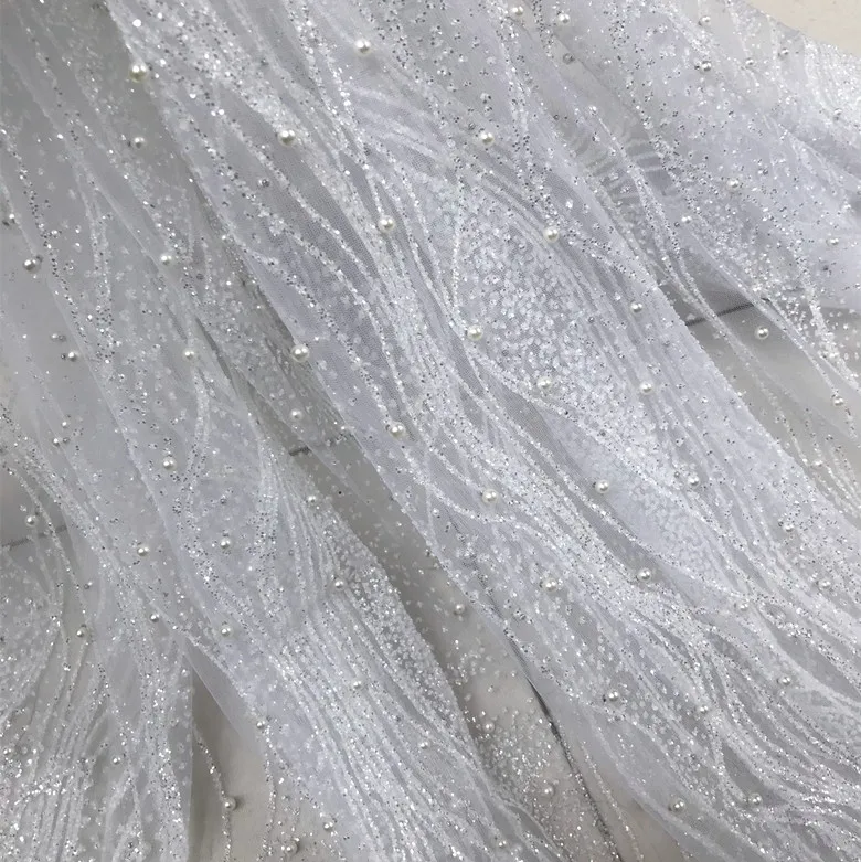

Shiny hot drilling silver gold beaded lace fabric mesh sequins wedding evening dress skirt Stage costume clothing diy fabric