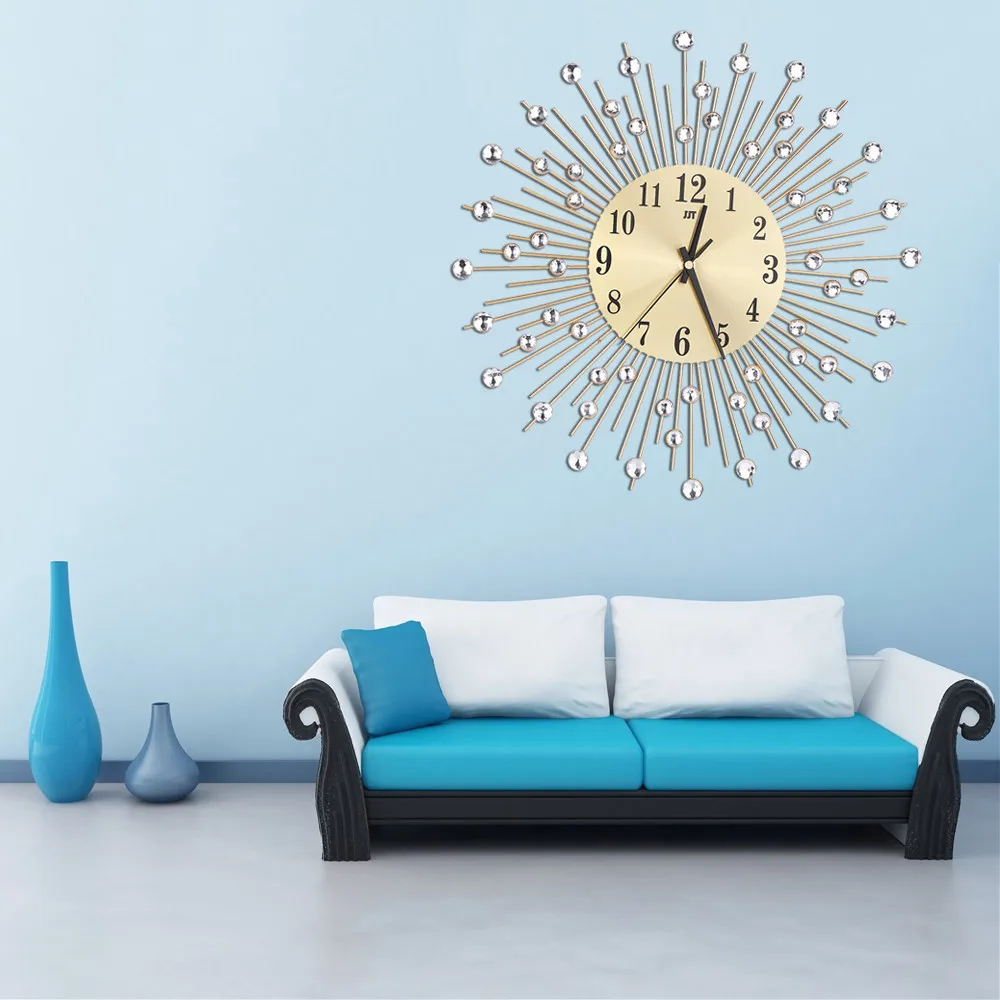 

European-style 3D Wall Clock Ironwork Diamonds Non-Ticking High-Grade Silent Dazzling Wall Clock For Home Office