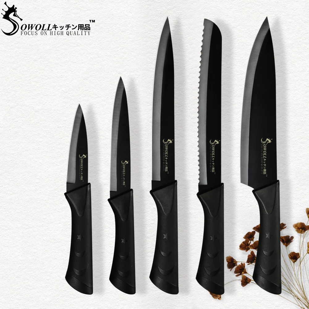 

Sowoll Kitchen High Carbon Stainless Steel Knives ABS Plastic Handle Suit For Chopping Slicing Dicing Cutting Meat Bread Veggies