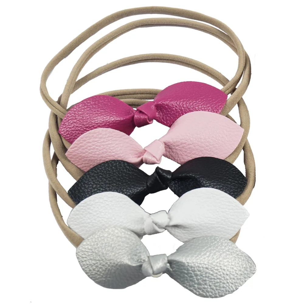 Модные однотонные кожаные обруч в форме листьев нейлоновая лента ручной работы