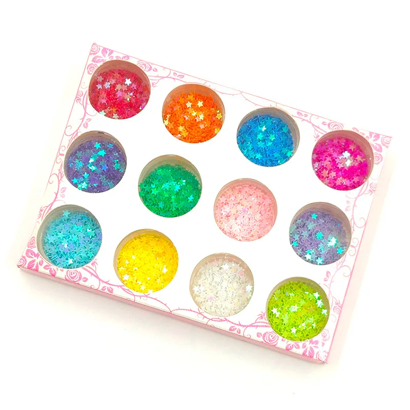

Children Puzzle Toys Handmade DIY Material 12 Colors A Set of Love Sequins Flash Powder Various Cream Gum Dropping Material Toys