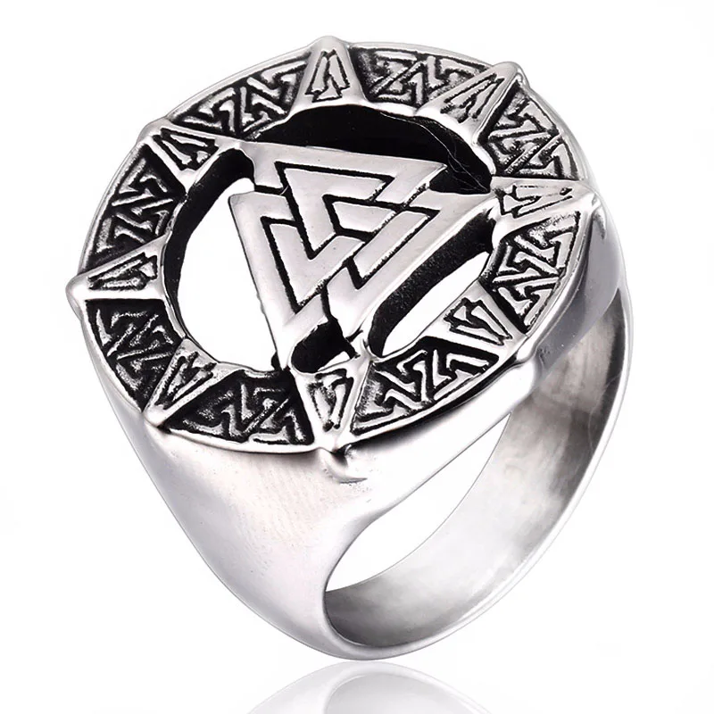 

316L Stainless Steel Nordic Viking Ring Punk Signet Talisman Symbol Men Rings Vintage Finger Jewelry Warrior Valknut Rune Amulet
