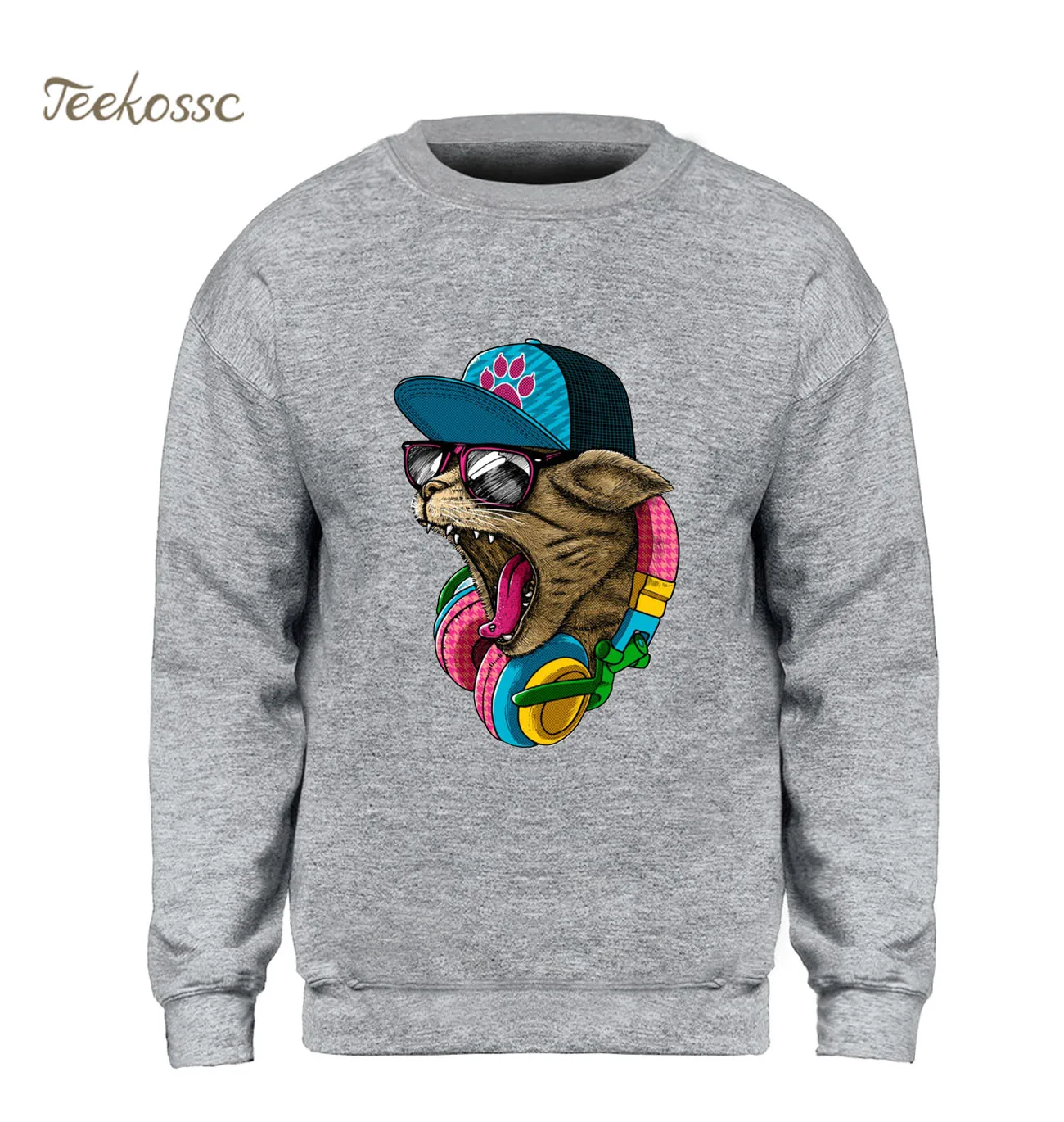 

Music DJ Cat Sweatshirt Men Cool Punl Hoodie Kpop Round Sweatshirts 2018 Winter Autumn Fleece Warm Hoody Hip Hop Streetwear Mens