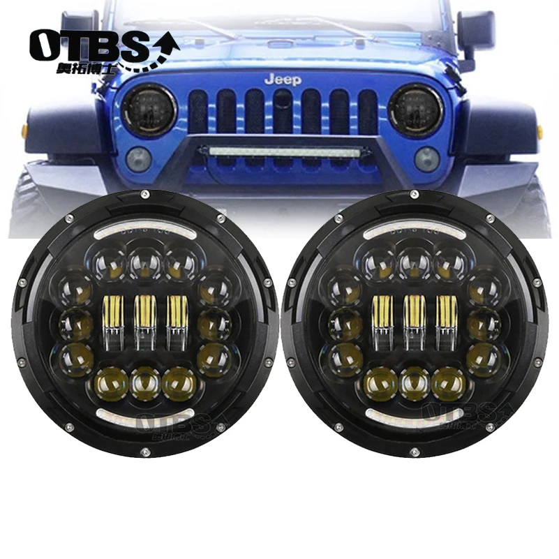 

OTBS 7 Inch 90W Led Headlight Black Round With DRL Turning Signal Light For Jeep Wrangler JK CJ TJ Hummer H1 H2 Car Led Headlamp