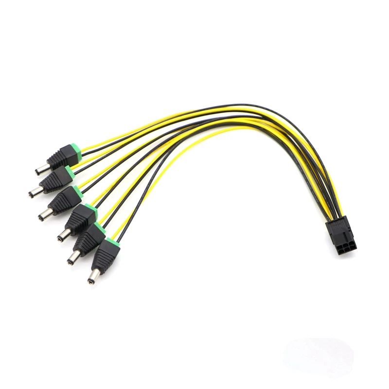 60 см 18AWG PCI-E 6pin к 6 шт. DC 5 х2 мм вилки 12 В кабель питания для майнинга биткоинов. |