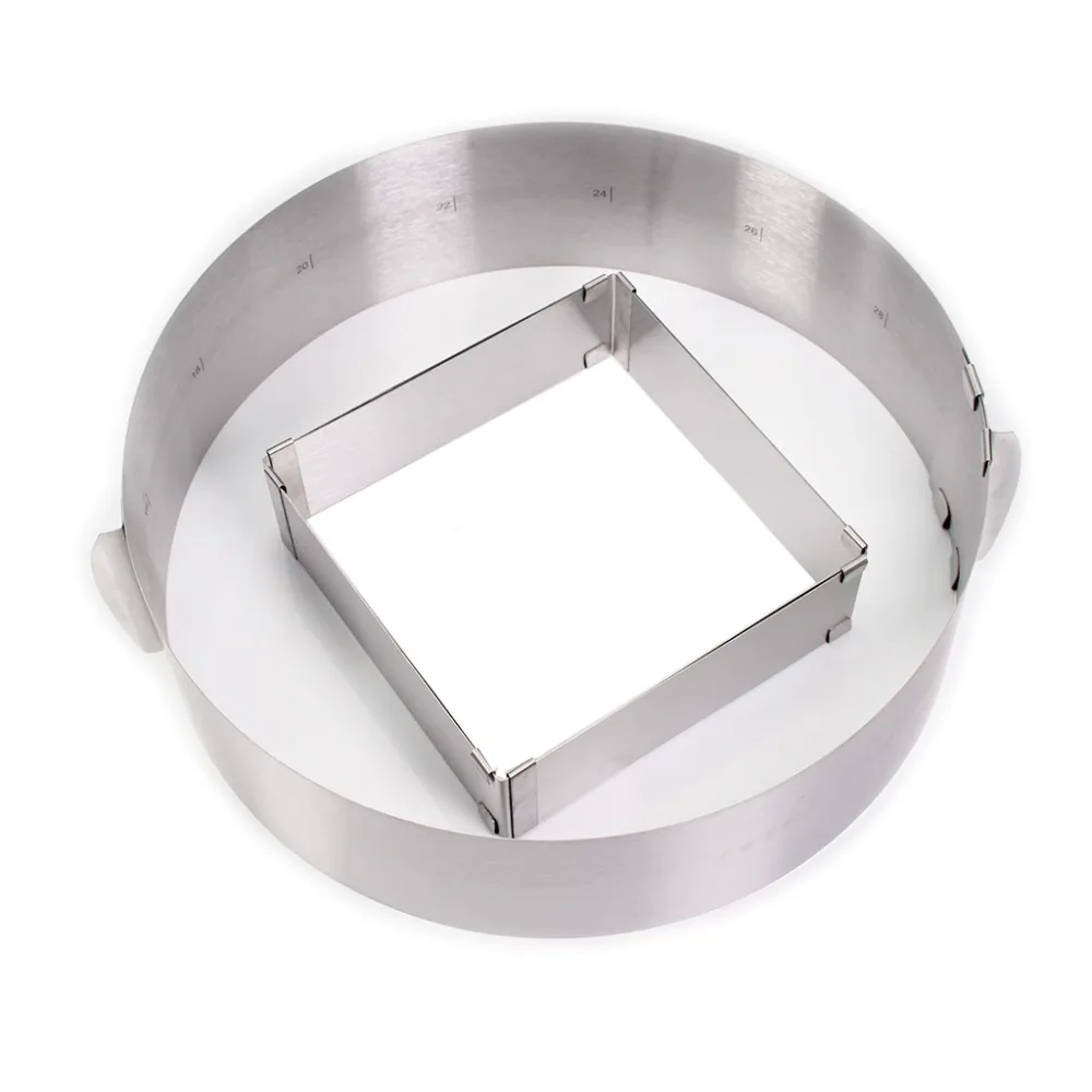 set of 2 Stainless Steel Adjustable Cake Mousse Ring,Round Square Cake