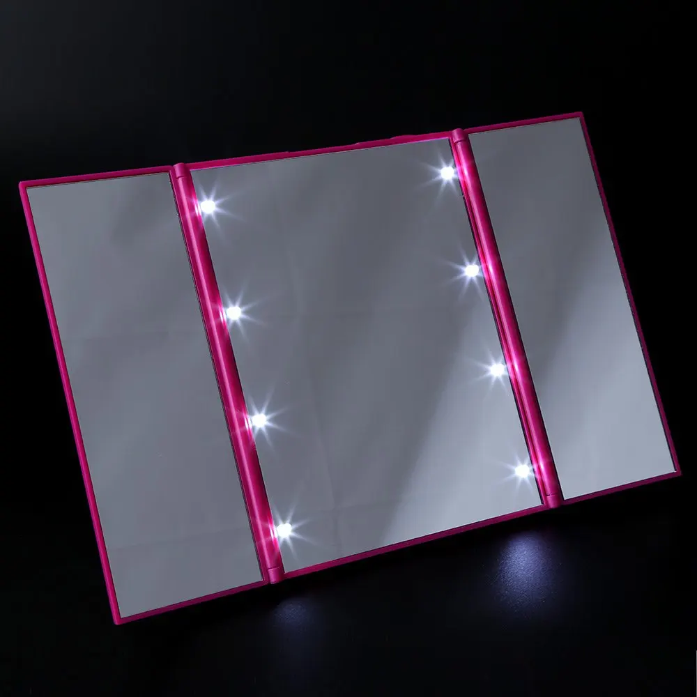 

Fashion 8 LEDs Lighted Makeup Mirror 3 Folding Portable Touch Screen Make-up Adjustable Tabletop Countertop