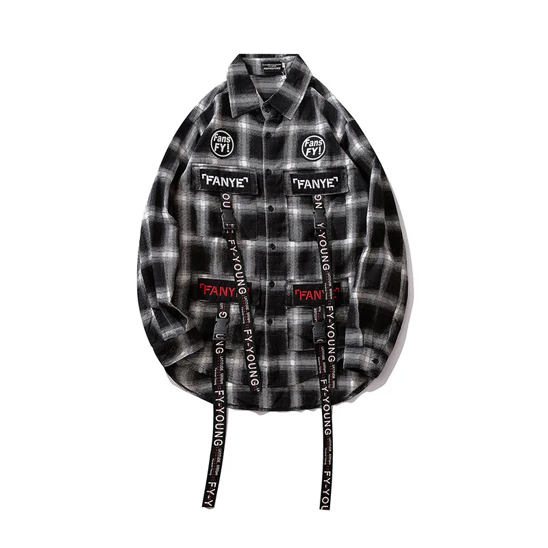 Seveyfan Марка NEW FASHION Hi Street ленты плед рубашки для мужчин, негабаритных печатных футболки BF несколькими карманами прогноз погоды хлопковые рубашки мужской блузки