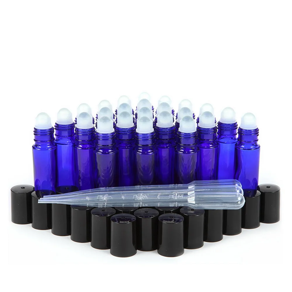 24pcs New Empty Cobalt Blue 10ml Glass Roller Bottles with Stainless Steel Metal Roll On Balls 2