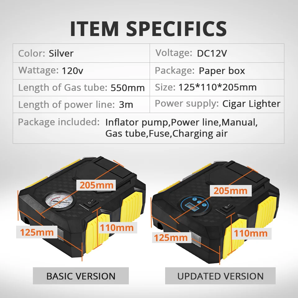 Auxmart Car Tire Inflator Pump Portable Electric 12V Auto Air Compressor LED Light Digital Inflatable Pump 19/22 Cylinder 120W