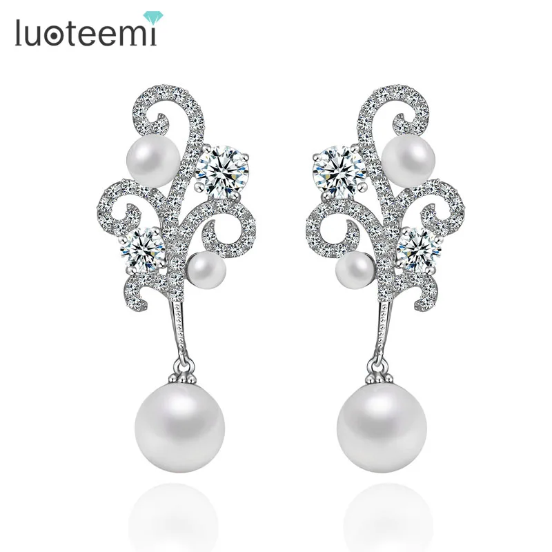 

LUOTEEMI AAA Zircon Imitation Sea Shell Pearl Earrings Newest High Quality Stud Earings for Women Jewelry Wholesale Factory