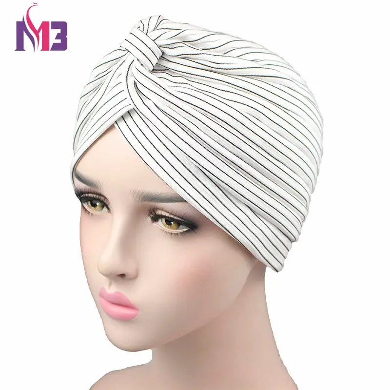 Fashion Women Knitted Striped Turban Breathable Turban Twist Headband Muslim Turban Hat Hijab Hair Accessories Headwear glitter cotton scarf women luxury muslim fashion hijab golden butterfly women s scarves foulard femme musulman hijabs shawls