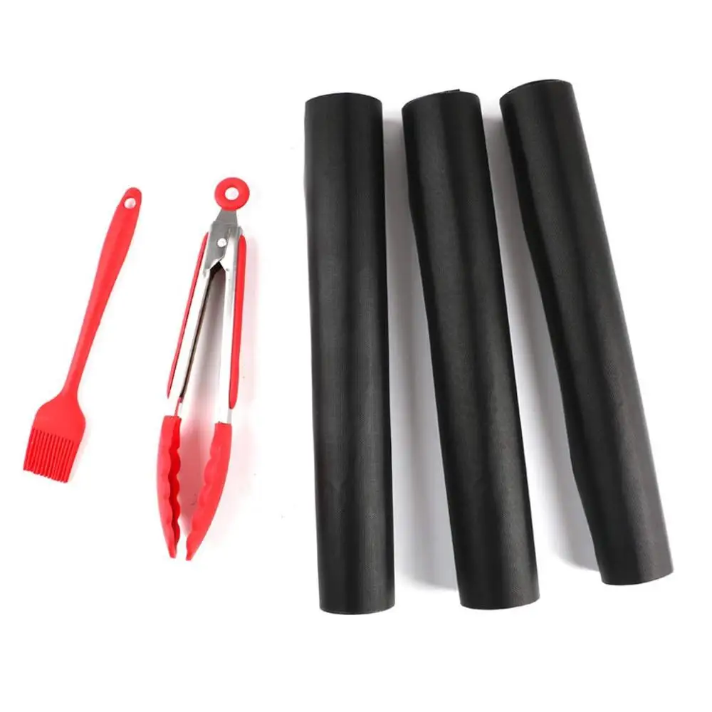 

FDA-Approved 100% Non-Stick BBQ Grill Mats Barbecue Grilling & Baking Mats with Tong and Basting Brush Teflon Baking Mat