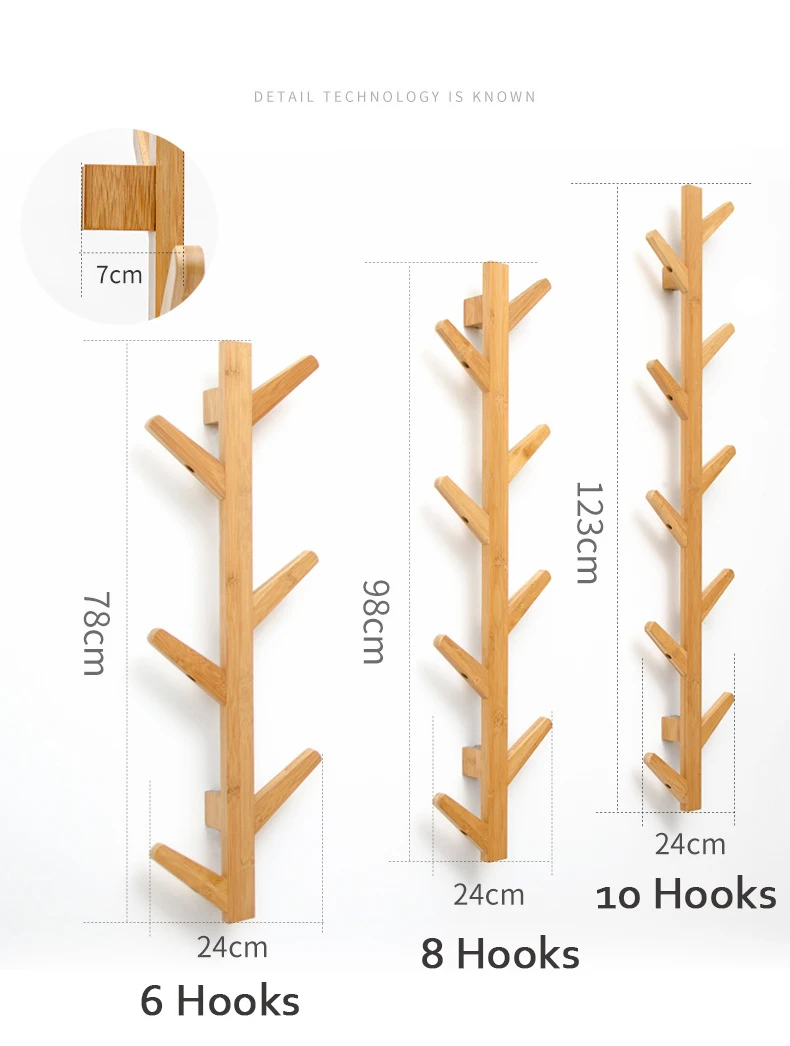Современное крепление на стену вешалка стойка 6 крючки для одежды Полка для верхней одежды шляпа стойка гостиная декоративная вешалка бамбуковая мебель