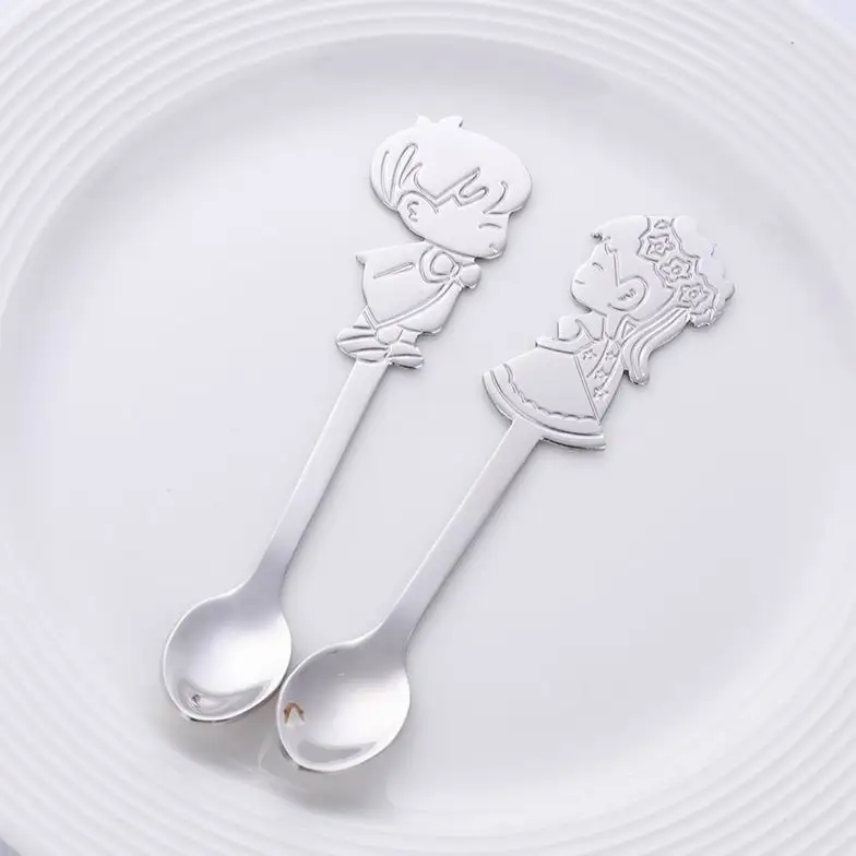Silver 1 пара креативная кофейная ложка Милая ложка для влюбленных ложка с длинной ручкой Свадебные украшения столовые приборы кофейная ложка для питья пара ложка - Цвет: Silver