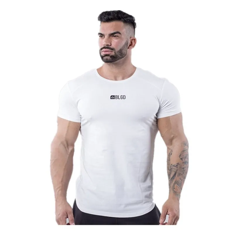 

Gyms slim men's pure cotton sports short sleeves spring and summer new round collar casual outdoor exercise T-shirt m-xxl