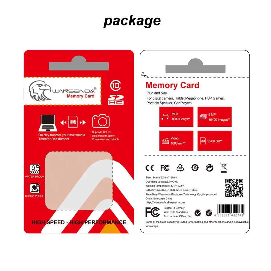 Карта Micro SD WANSENDA Class 10 32 ГБ 16 8 4 Гб класс 6 флеш памяти SDHC Microsd для