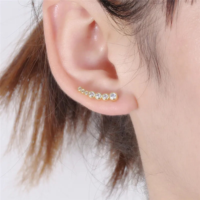 

ROXI Minimalist Ear Climber Stud Earrings Gold Color 1 Row Zircon Earrings for Women Party Jewelry boucle d'oreille femme 2018