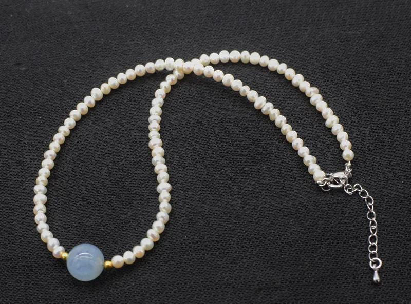 

freshwater pearl white round and aquamarine chocker necklace 16inch wholesale beads nature FPPJ woman 2018