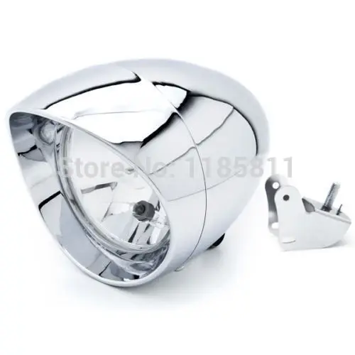 

Motorcycle Universal Custom Chrome Headlight low high beam Head lights with mounting Bracket For Harley Softail FXSTI