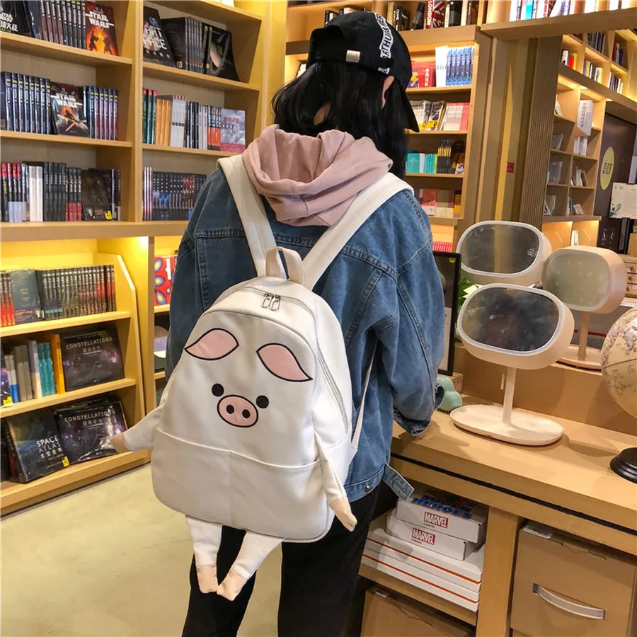 Kawaii, Мультяшные Коты, свинка, рюкзаки для книг, женские рюкзаки, большая вместительность, холщовые рюкзаки для путешествий, женские рюкзаки, школьный рюкзак в японском стиле