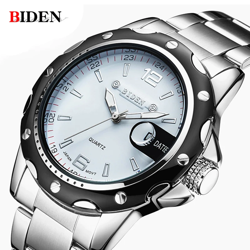 BIDEN Male Watch Luxury Watch Military Stainless Steel Strap Watches casual fashion Waterproof wrist watch men relogio masculino