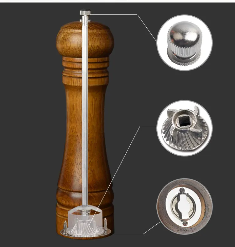 Резиновый деревянный Измельчитель перца мельница с прочной регулируемой ручкой для перца соли и перца шейкеры для специй shakerBBQ инструменты