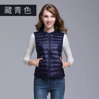 

2017 New Autumn Women 90% White Duck Down Vest Ultra Light Down Vest Jacket Winter Round Collar Peter Pan Slim Sleeveless Coat