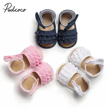 Г. брендовые модные сандалии на мягкой подошве для маленьких девочек Летняя обувь для малышей однотонные сандалии принцессы с бантом и оборками на возраст от 0 до 18 месяцев