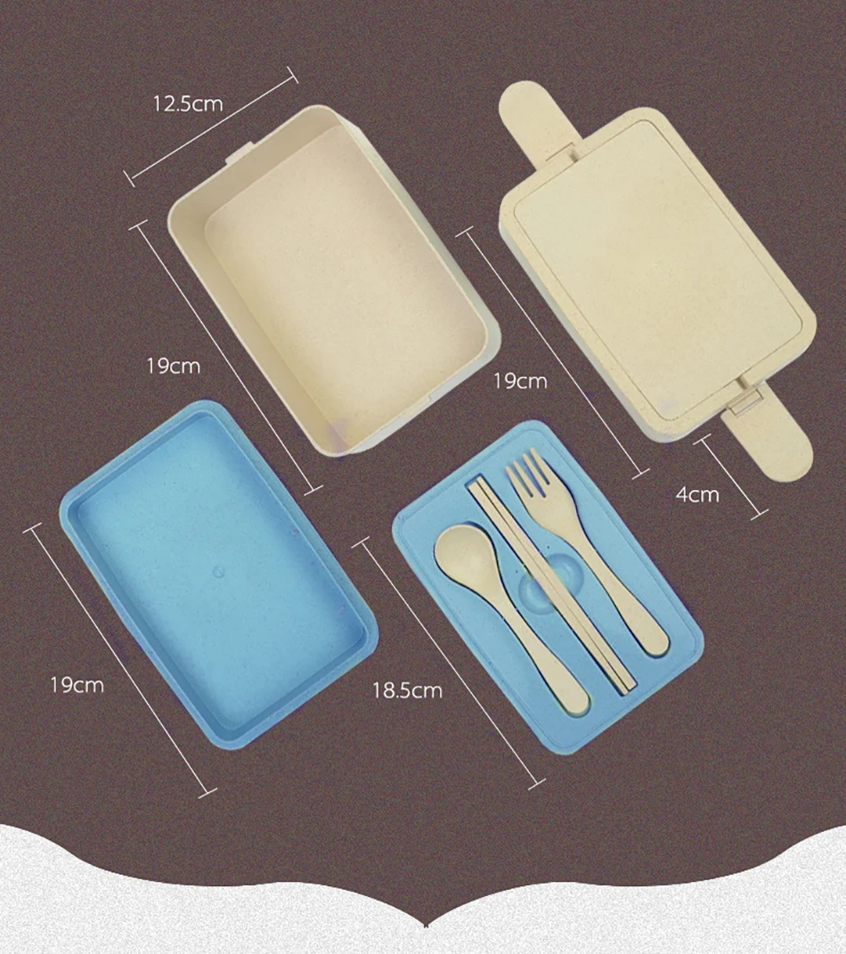 ONEUP Lunch Box Wheat Straw Eco-Friendly Food Container Eco-Friendly Portable Bento box for kids school picnic Microwavable 4