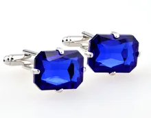 Men’s Jewelry Cufflinks Fashion Bule Glass Crystal Gemelos Cuff links Silver color men shirt weding dress cuff cufflinks